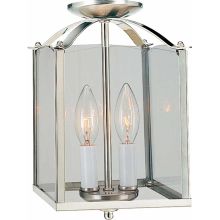 2 Light Foyer 11.75" Height Pendant with Clear Glass Square Shade