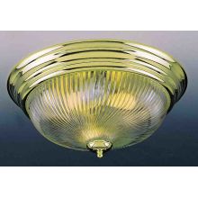 3 Light 15" Flush Mount Ceiling Fixture with Clear Swirl Ribbed Glass Dome Shade