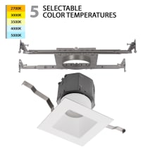 Pop-in 5" Switchable Color Temperature LED Square Recessed Airtight New Construction Trim and Housing
