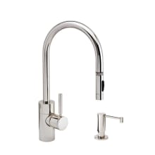 Contemporary 1.75 GPM Single Hole Toggle Extended Reach Pull Down Kitchen Faucet with Lever Handle - Includes Soap Dispenser