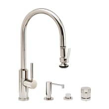 Modern PLP 1.75 GPM Single Hole Pull Down Kitchen Faucet with Lever Handle and Angled Spout - Includes Soap Dispenser, Air Switch, and Air Gap