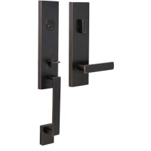 Leighton Modern Square Thumb-Press Single Cylinder Keyed Entry Door Lever Set with Utica Modern Lever