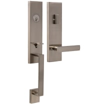 Leighton Modern Square Thumb-Press Single Cylinder Keyed Entry Door Lever Set with Utica Modern Lever