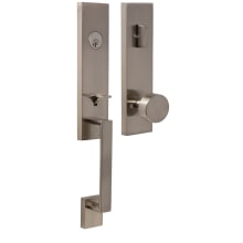 Leighton Modern Square Thumb-Press Single Cylinder Keyed Entry Door Handleset with Mesa Modern Disc Interior Knob