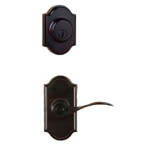 Right Handed Single Cylinder Keyed Entry Bordeau Door Leverset and 1771 Deadbolt Combo Pack with Premiere Rosette From The Elegance Collection