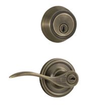 Left Handed Single Cylinder Keyed Entry Bordeau Door Leverset and 671 Deadbolt Combo Pack with Round Rosette From The Traditionale Collection