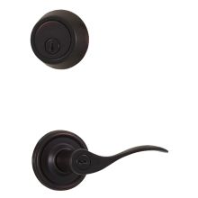 Right Handed Single Cylinder Keyed Entry Bordeau Door Leverset and 671 Deadbolt Combo Pack with Round Rosette From The Traditionale Collection