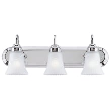 8.5" Tall 3 Light Vanity Bathroom Fixture with Frosted Ribbed Glass Shades