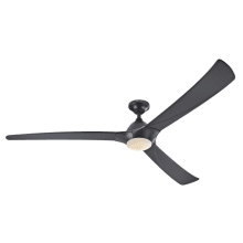 Techno II Single Light 3 Blade Integrated LED Hanging Indoor Ceiling Fan with Reversible DC Motor, Blades, Light Kit, Remote Control and Downrod Included