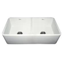 Duet Reversible Undermount Fireclay Double Bowl Farm House Sink with Smooth Apron Front