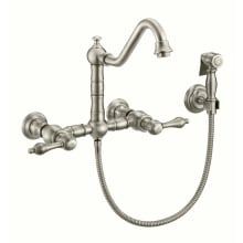 Vintage III Plus 1.5 GPM Widespread Wall Mount Kitchen Faucet with Traditional Swivel Spout and Solid Brass Side Spray