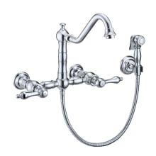 Vintage III Plus 1.5 GPM Widespread Wall Mount Kitchen Faucet with Traditional Swivel Spout and Solid Brass Side Spray