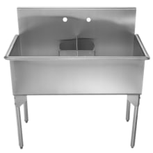Pearlhaus 23" x 43" Double Basin Free Standing Stainless Steel Utility Sink with Removable Lint Trap - Less Faucet