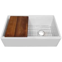 Fireclay 30" Farmhouse Single Basin Fireclay Kitchen Sink with Basin Rack and Cutting Board