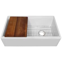 Fireclay 33" Farmhouse Single Basin Fireclay Kitchen Sink with Basin Rack and Cutting Board