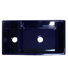 36" Quatro Alcove Double Basin Reversible Fireclay Farm House Sink from the Farmhaus Collection - Apron Front