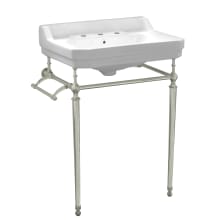 Victoriahaus 23-1/2" Rectangular Ceramic Lavatory Console Sink with Console, 3 faucet holes at 8" centers, and Towel Bar