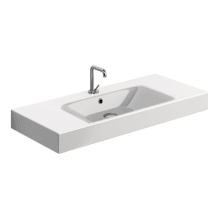 39-7/16" Ceramic Wall Mounted / Vessel Bathroom Sink With 1 Hole Drilled and Overflow