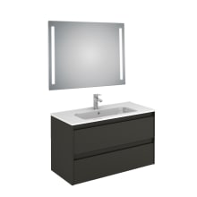 Ambra 40" Wall Mounted Single Basin Vanity Set with Cabinet, Ceramic Vanity Top, and Lighted Mirror