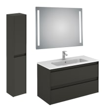 Ambra 40" Wall Mounted Single Basin Vanity Set with Cabinet, Ceramic Vanity Top, Lighted Mirror, and Side Cabinet