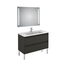 Ambra 40" Free Standing Single Basin Vanity Set with Cabinet, Ceramic Vanity Top, and Lighted Mirror