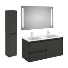 Ambra 48" Wall Mounted Double Basin Vanity Set with Cabinet, Ceramic Vanity Top, and Lighted Mirror