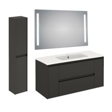 Ambra 48" Wall Mounted Single Basin Vanity Set with Cabinet, Solid Surface Vanity Top, Lighted Mirror, and Side Cabinet