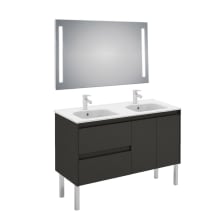 Ambra 48" Free Standing Double Basin Vanity Set with Cabinet, Ceramic Vanity Top, and Lighted Mirror
