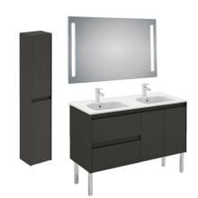 Ambra 48" Free Standing Double Basin Vanity Set with Cabinet, Ceramic Vanity Top, and Lighted Mirror