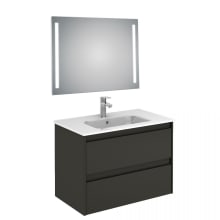 Ambra 32" Wall Mounted Single Basin Vanity Set with Cabinet, Ceramic Vanity Top, and Lighted Mirror