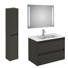 Ambra 32" Wall Mounted Single Basin Vanity Set with Cabinet, Ceramic Vanity Top, and Lighted Mirror