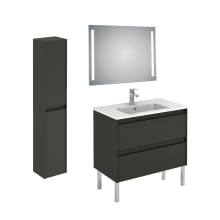 Ambra 32" Free Standing Single Basin Vanity Set with Cabinet, Ceramic Vanity Top, and Lighted Mirror