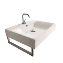 23-5/8" Ceramic Wall Mounted / Vessel Bathroom Sink With 1 Hole Drilled and Overflow