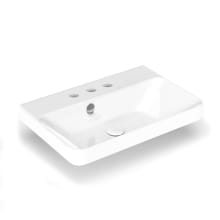 Luxury 21-11/16" Rectangular Ceramic Drop In or Wall Mounted Bathroom Sink with Overflow and 3 Faucet Holes at 8" Centers