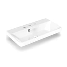 Luxury 27-5/8" Rectangular Ceramic Drop In or Wall Mounted Bathroom Sink with Overflow and 3 Faucet Holes at 8" Centers