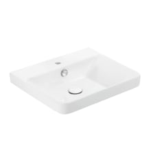 Luxury 19-11/16" Rectangular Ceramic Drop In or Wall Mounted Bathroom Sink with Overflow and 1 Faucet Hole