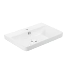 Luxury 23-13/16" Rectangular Ceramic Drop In or Wall Mounted Bathroom Sink with Overflow and 1 Faucet Hole
