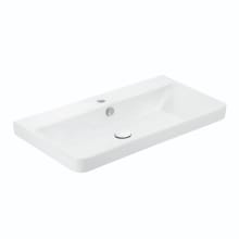 Luxury 31-11/16" Rectangular Ceramic Drop In or Wall Mounted Bathroom Sink with Overflow and 1 Faucet Hole