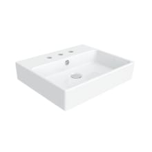 Simple Ceramic White 19-7/10" Vessel or Wall Mounted Bathroom Sink with Three Faucet Holes - Includes Overflow