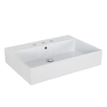Simple 27-3/5" Vessel or Wall Mounted Bathroom Sink with Three Faucet Holes - Includes Overflow