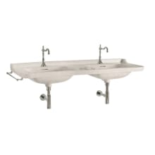 Waldorf 59-1/10" Rectangular Ceramic Wall Mounted Double Basin Bathroom Sink with One Faucet Hole - Includes Overflow