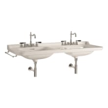Waldorf 59-1/10" Rectangular Ceramic Wall Mounted Double Basin Bathroom Sink with Three Faucet Holes - Includes Overflow