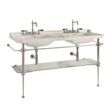 Waldorf 59-1/10" Rectangular Ceramic Console Double Basin Bathroom Sink with Three Faucet Holes - Includes Overflow