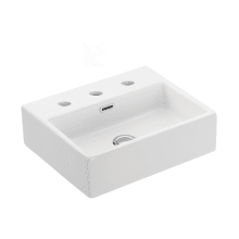 Quattro 16-7/8" Rectangular Ceramic Vessel or Wall Mounted Bathroom Sink with Overflow and 3 Faucet Holes at 8" Centers