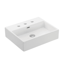 Quattro 19-1/2" Rectangular Ceramic Vessel or Wall Mounted Bathroom Sink with Overflow and 3 Faucet Holes at 8" Centers