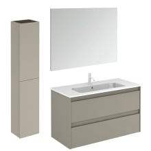 Ambra 40" Wall Mounted Single Basin Vanity Set with Cabinet, Ceramic Vanity Top, Frameless Mirror, and Side Cabinet