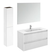 Ambra 40" Wall Mounted Single Basin Vanity Set with Cabinet, Ceramic Vanity Top, Frameless Mirror, and Side Cabinet