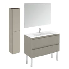 Ambra 40" Free Standing Single Basin Vanity Set with Cabinet, Ceramic Vanity Top, Frameless Mirror, and Side Cabinet