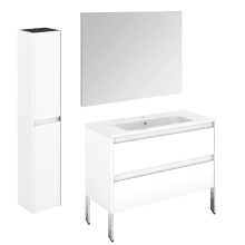 Ambra 40" Free Standing Single Basin Vanity Set with Cabinet, Ceramic Vanity Top, Frameless Mirror, and Side Cabinet