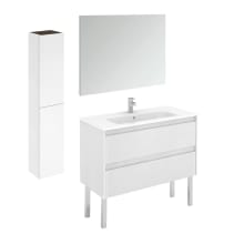 Ambra 40" Free Standing Single Basin Vanity Set with Cabinet, Ceramic Vanity Top, Frameless Mirror, and Side Cabinet